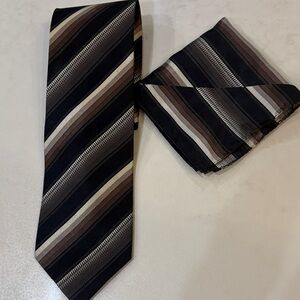 Giorgio brutini Striped Black and Brown Tie hanky set career formal